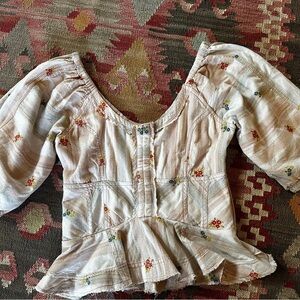 Pilcro from Anthropologie Floral Embroidered corset peplum Women's Top- medium